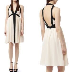 Reiss Cream and Black Cut Out Pleated Dress
